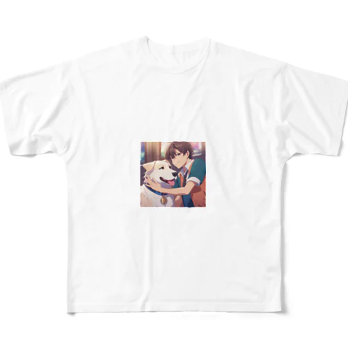 珍しい友情！可愛らしい少年とワンちゃん All-Over Print T-Shirt