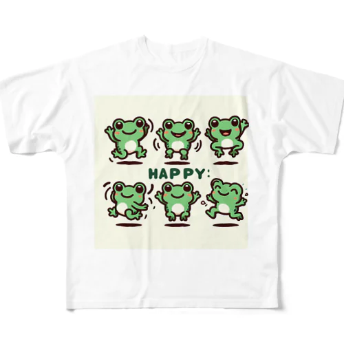 HAPPYカエル踊り フルグラフィックTシャツ