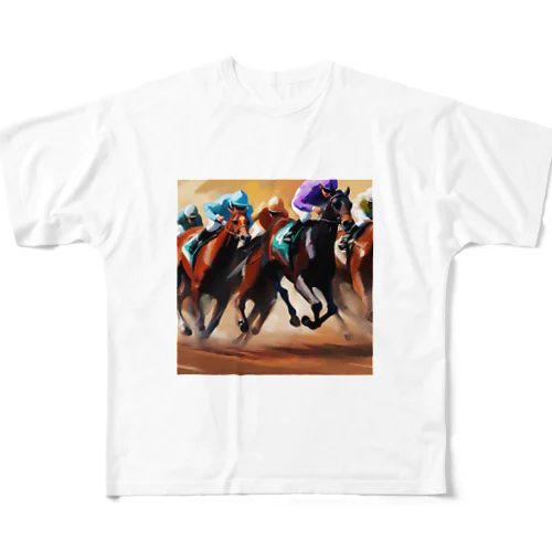 馬たちの力強さと競争心 フルグラフィックTシャツ