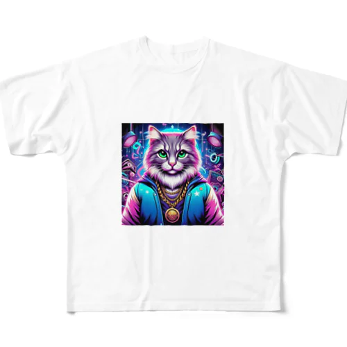 イケ猫DJ フルグラフィックTシャツ