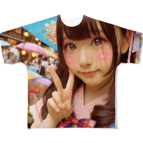 和傘の女の子 フルグラフィックTシャツ