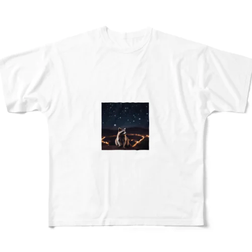 星を眺めているアライグマ All-Over Print T-Shirt