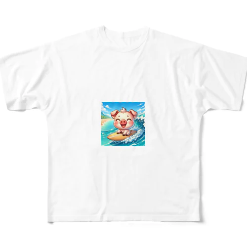 ブタ　In ハワイ フルグラフィックTシャツ