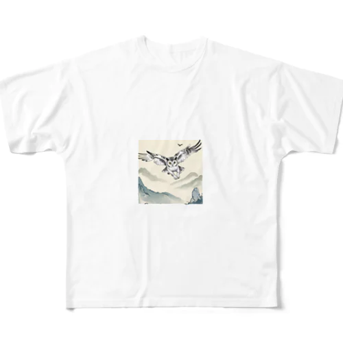 自由気ままに飛ぶ梟 フルグラフィックTシャツ