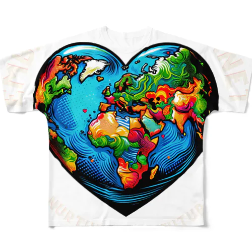 地球の日　Earth day 地球　ハート　ブルー All-Over Print T-Shirt