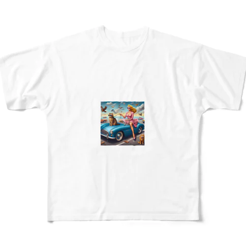 ドライブにゃんこチャン All-Over Print T-Shirt