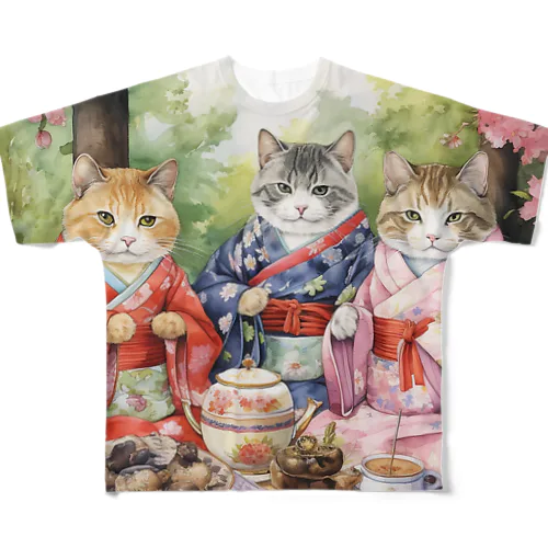 着物姿の猫たち Marsa 106 フルグラフィックTシャツ