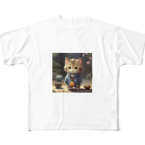 【ねこの独り立ち】はじめてのおつかい フルグラフィックTシャツ