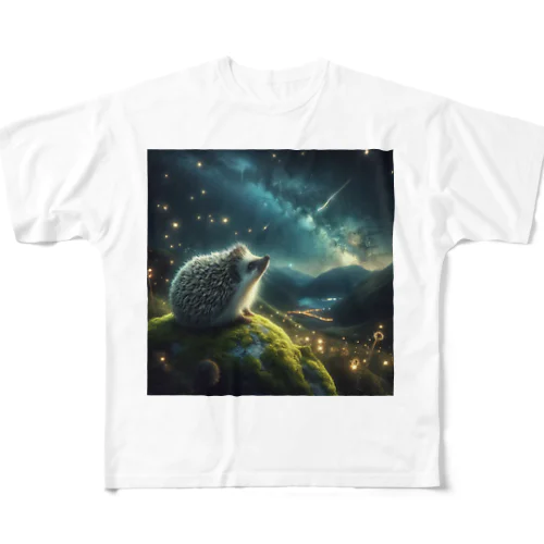 夜空を見上げるハリネズミ All-Over Print T-Shirt