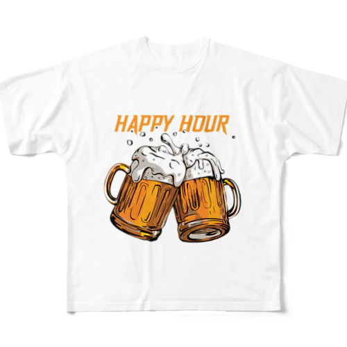 ビールでハッピー フルグラフィックTシャツ