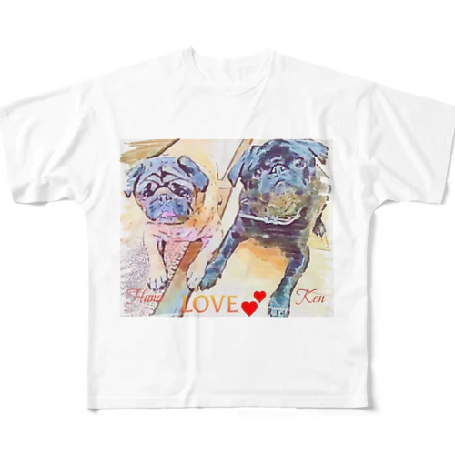 パグ犬　ケンちゃん　花ちゃん All-Over Print T-Shirt