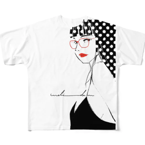赤いメガネとリップの淑女 All-Over Print T-Shirt