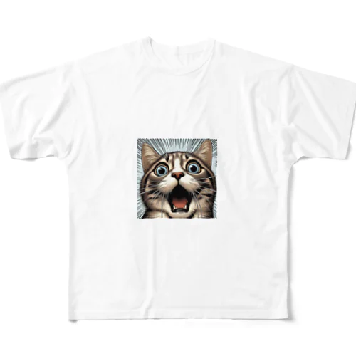劇画で驚愕する猫 フルグラフィックTシャツ