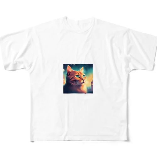 何かを眺める猫のグッズ All-Over Print T-Shirt