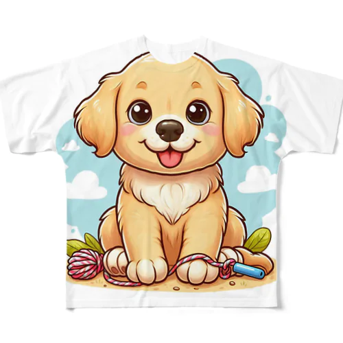 子犬の冒険☆ウキウキ子犬のゴールデンレトリーバー All-Over Print T-Shirt