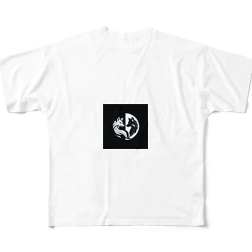 白狐と黒狼 - 調和 フルグラフィックTシャツ