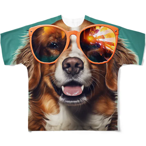 サングラスをかけた、かわいい犬 Marsa 106 フルグラフィックTシャツ