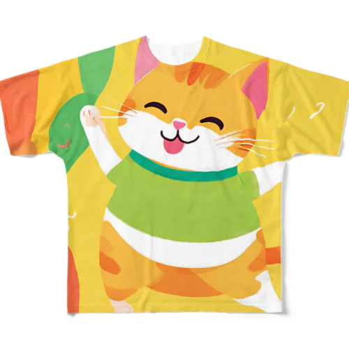 楽しく踊る猫ちゃん😽 All-Over Print T-Shirt