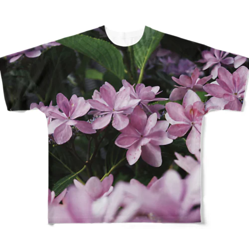 大きな紫陽花ボーダー All-Over Print T-Shirt