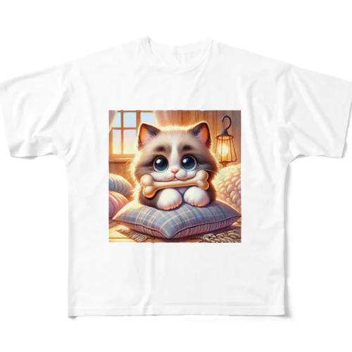 骨をくわえた猫ちゃん All-Over Print T-Shirt