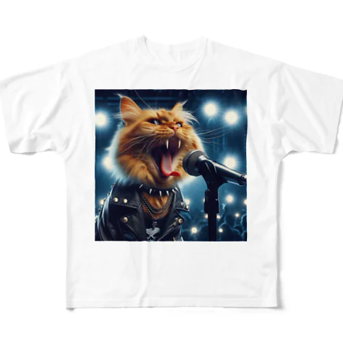 ヘビメタシャウト猫 フルグラフィックTシャツ