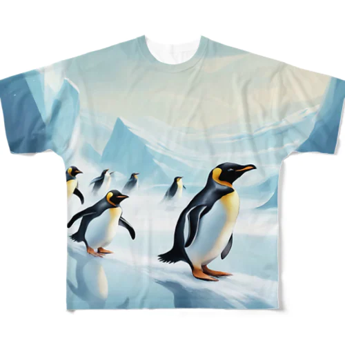 競争するペンギン達 フルグラフィックTシャツ