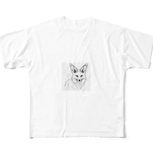 スケッチ画フェネック フルグラフィックTシャツ