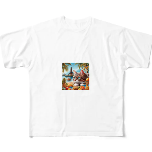 旅大好きなカッコいいねこがバリ島でのんびり All-Over Print T-Shirt