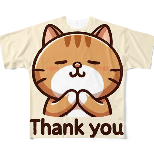 ねこねこ表情パレード'Thank You' フルグラフィックTシャツ