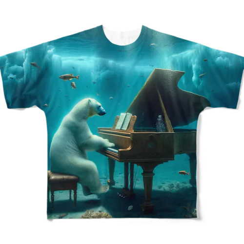 海中でピアノを弾く白熊 フルグラフィックTシャツ