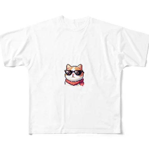 マフラードット猫 フルグラフィックTシャツ