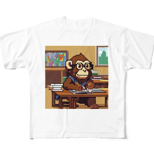 外国語を学んでいるサル All-Over Print T-Shirt