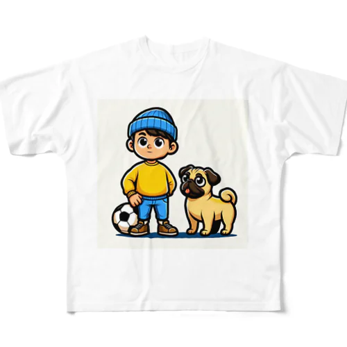 僕とパグ フルグラフィックTシャツ