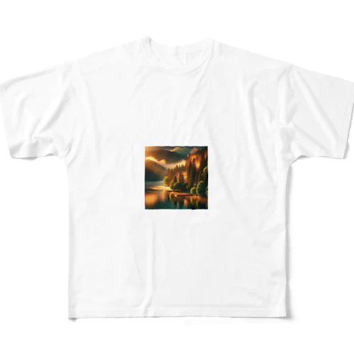 湖畔の静寂な日の出 All-Over Print T-Shirt