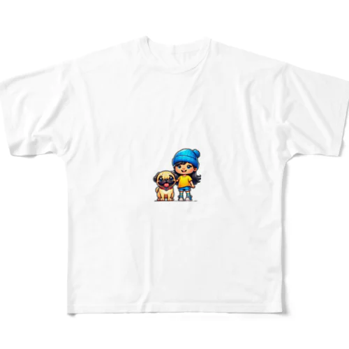 私とパグ フルグラフィックTシャツ