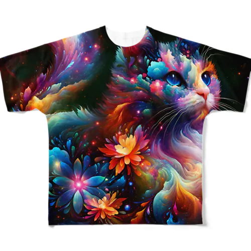 宇宙猫:001 フルグラフィックTシャツ