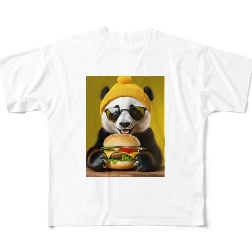 ハンバーガーを食べるパンダ All-Over Print T-Shirt