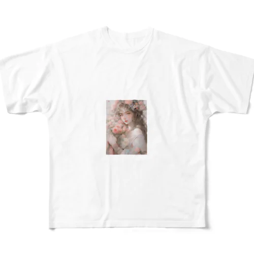 バラの花束と女性　なでしこ1478 All-Over Print T-Shirt