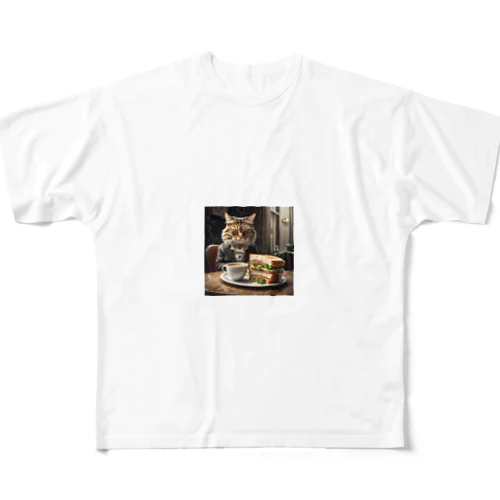 サンドイッチでランチする猫 All-Over Print T-Shirt