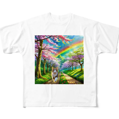 虹の橋を渡って帰ってきたトラ猫 All-Over Print T-Shirt