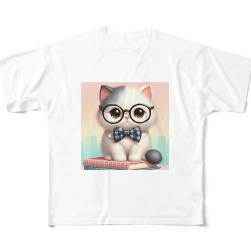 黒めがね猫 All-Over Print T-Shirt