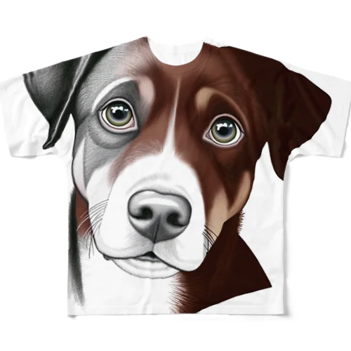 じっと見つめる犬さん フルグラフィックTシャツ
