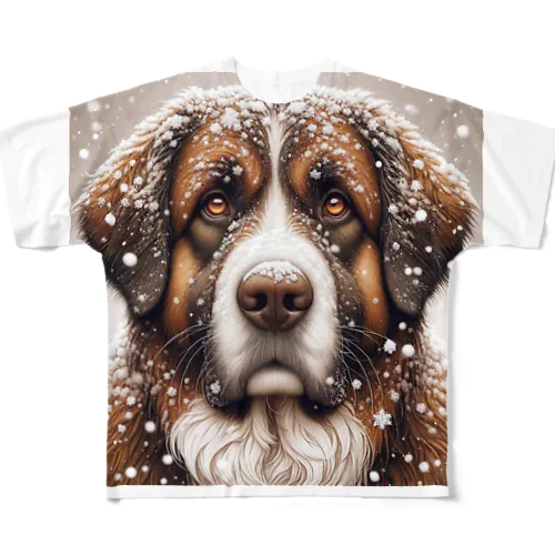 雪の中しかめっ面の犬さん All-Over Print T-Shirt