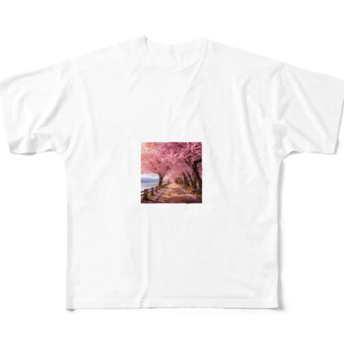 桜並木　なでしこ1478 フルグラフィックTシャツ
