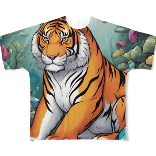 トラと宝石 フルグラフィックTシャツ