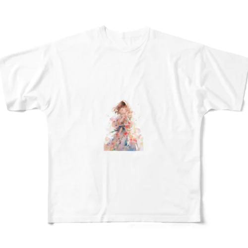 花柄模様の服を着た女性　なでしこ1478 All-Over Print T-Shirt