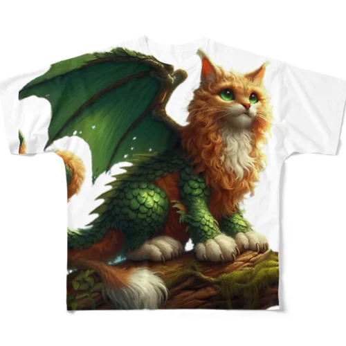 森の猫ドラゴン　背景透過ver All-Over Print T-Shirt