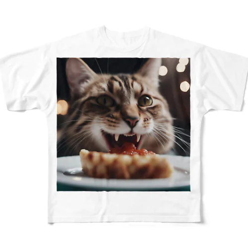 ごはんを食べている猫 All-Over Print T-Shirt