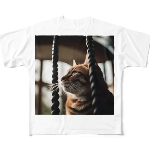 タワーに登っている猫 All-Over Print T-Shirt