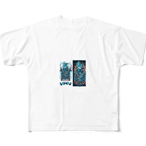 蒼と黄色の炎 All-Over Print T-Shirt